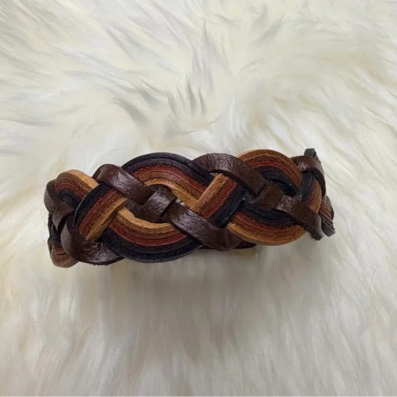 Brown multi tone Braided Leather Bracelet - Picture 1 of 6